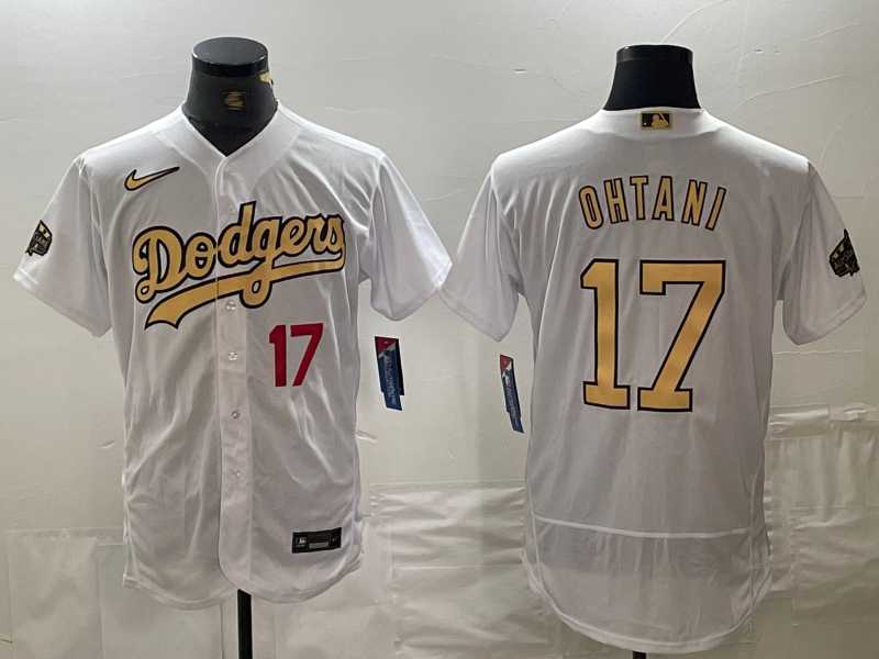 Mens Los Angeles Dodgers #17 Shohei Ohtani Number White 2022 All Star Stitched Flex Base Nike Jersey->los angeles dodgers->MLB Jersey